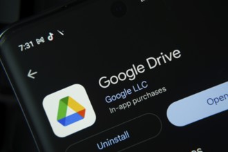 Dhaka, Bangladesh- 27 July 2025: Screen displaying Google Drive app with open and uninstall