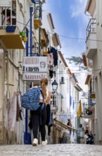 Typical Mediterranean architecture with small narrow streets and streets, Nazare, Portugal