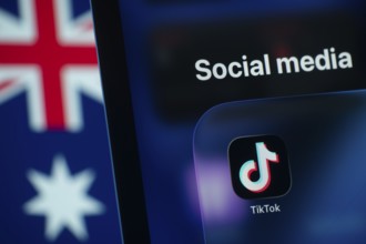 Dhaka, Bangladesh- 01 Dec 2025: A smartphone screen displays the Tiktok app with an Australian flag