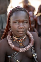 Portrait, Himba woman, traditional Himba village, Kaokoveld, Kunene, Namibia