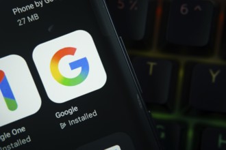 Dhaka, Bangladesh- 27 July 2025: Close-up of smartphone screen showing the Google app icon with a