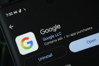 Dhaka, Bangladesh- 27 July 2025: Screen displaying Google app with open and uninstall options, dark