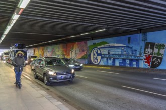 Huge street art pictures in a road tunnel in Gelsenkirchen, the approximately 120 meter long