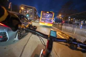 Cycling in the city, in the dark, in the evening, cycling underpass at the main train station, in
