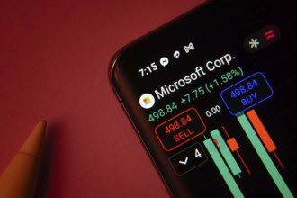 Dhaka, Bangladesh- 08 Sep 2025: Close-up of a phone screen showing Microsoft Corporation stock