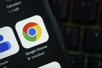 Dhaka, Bangladesh- 27 July 2025: Close-up of smartphone screen showing the Google Chrome app icon