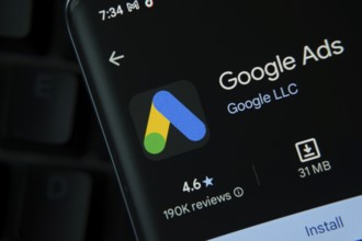 Dhaka, Bangladesh- 27 July 2025: Google Ads app from Google Playstore is displayed on a smartphone