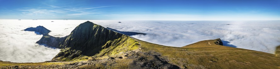 Snowdon Massif from a drone, Snowdon Range, Snowdonia, North Wales, UK
