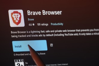 Dhaka, Bangladesh- 19 Sep 2025: A close-up of the Brave browser app from the Microsoft Store is