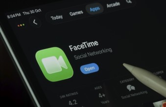 Dhaka, Bangladesh- 30 Oct 2025: Apple Facetime app displayed on a iPad screen in dark mode with a