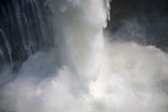 Water plunges into the depths, Victoria Falls with gorge, Zambezi, Zimbabwe