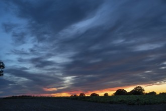 Red blue evening sky, Othenstorf, Mecklenburg-Western Pomerania, Germany