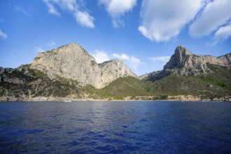 Picturesque rocky coast, cliffs and blue sea, Golfo di Orosei, Baunei, Sardinia, Italy