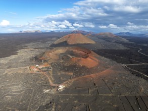 Montaña Quemada and Montaña Pedro Perico volcanoes, volcanic landscape with craters and lava