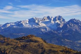 Alpbichlalm with Dachstein massif, autumn, Osterhorn Group, Salzkammergut, Province of Salzburg,