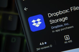 Dhaka, Bangladesh- 27 July 2025: Dropbox app from Google Playstore is displayed on a smartphone