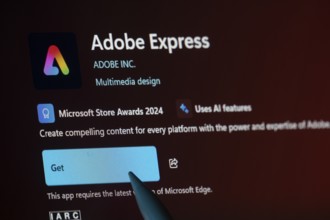 Dhaka, Bangladesh- 19 Sep 2025: A close-up of the Adobe Express app from the Microsoft Store is
