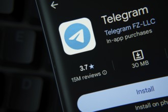 Dhaka, Bangladesh- 27 July 2025: Telegram app from Google Playstore is displayed on a smartphone