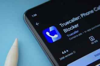 Dhaka, Bangladesh- 18 March 2025: The Truecaller app from Google Playstore is displayed on a