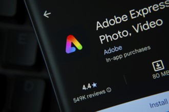 Dhaka, Bangladesh- 27 July 2025: Adobe Express app from Google Playstore is displayed on a