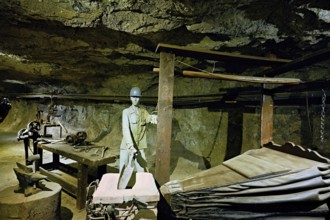 Old tools for salt production on display, salt mine, Bex, Canton of Vaud, Switzerland