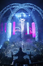 Light art, light installation, illuminated sculptures in the city garden of the city of Radolfzell