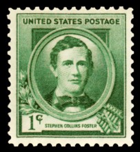 Historic US postage stamp, Stephen Collins Foster, 1826 – 1864, American composer, digitally