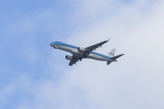 Embraer ERJ-190 jet passenger aircraft of Royal Dutch KLM cityhopper airlines in flight on approach
