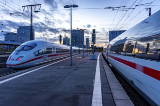 ICE trains, in Essen main station, on the platform, North Rhine-Westphalia, Germany