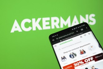 Dhaka, Bangladesh- 03 July 2025: Smartphone displaying Ackermans web interface against Ackermans