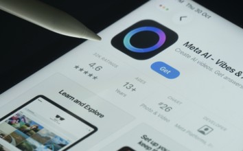 Dhaka, Bangladesh- 30 Oct 2025: Meta Ai app on a iPad screen with a pen pointing at the install