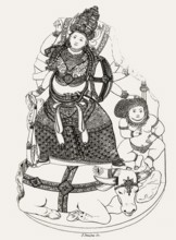 Hindu Warrior goddess Durga slaying Mahishasura the buffalo demon, important goddess in Hinduism,