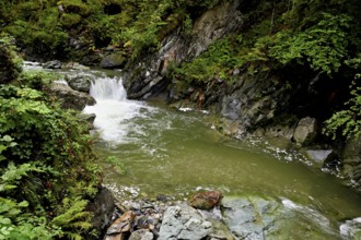 Small waterfall, Diosaz mountain river in the gorge, Gorges de la Diosaz, Les Houches,