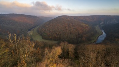 Sunrise, morning mood, autumn landscape, river loop, river Thaya, Thaya Valley National Park, Lower