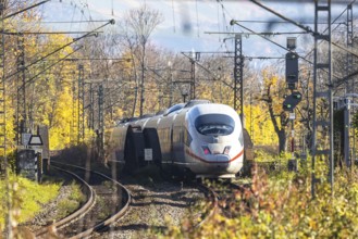 Intercity Express ICE. Open-route passenger train in the Stuttgart North Station area. Arched