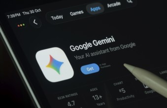 Dhaka, Bangladesh- 30 Oct 2025: Google Gemini app displayed on a iPad screen in dark mode with a