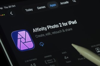 Dhaka, Bangladesh- 30 Oct 2025: Affinity Photo 2 app displayed on a iPad screen in dark mode with a