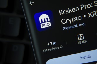 Dhaka, Bangladesh- 27 July 2025: Kraken Pro app from Google Playstore is displayed on a smartphone