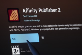 Dhaka, Bangladesh- 19 Sep 2025: A close-up of the Affinity Publisher 2 app from the Microsoft Store