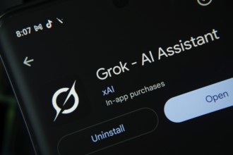 Dhaka, Bangladesh- 27 July 2025: Screen displaying Grok Ai app with open and uninstall options,
