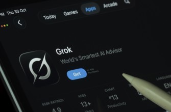 Dhaka, Bangladesh- 30 Oct 2025: Grok Ai app displayed on a iPad screen in dark mode with a digital