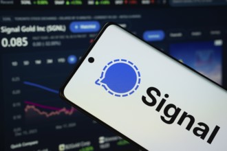 Dhaka, Bangladesh- 01 Nov 2025: Signal logo is seen on a smartphone