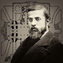 Portrait of Antoni Gaudí i Cornet, 1852 – 1926, Catalan architect and designer from Spain, the