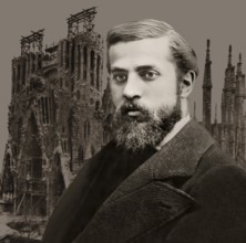 Portrait of Antoni Gaudí i Cornet, 1852 – 1926, Catalan architect and designer from Spain, the