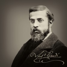 Portrait of Antoni Gaudí i Cornet, 1852 – 1926, Catalan architect and designer from Spain, the