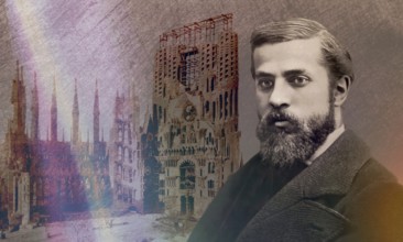 Portrait of Antoni Gaudí i Cornet, 1852 – 1926, Catalan architect and designer from Spain, the