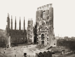 Construction site of the Basílica i Temple Expiatori de la Sagrada Família, known as Sagrada