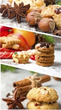 Collage of Christmas cookies and sweets, variation of sweet desserts, lots of unhealthy calories,