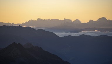 Mountain panorama at sunset, Stubai Alps, South Tyrol, Italy