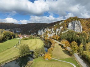 Aerial view of Käppeler Manor with St. George's Basilica near Thiergarten in the Upper Danube